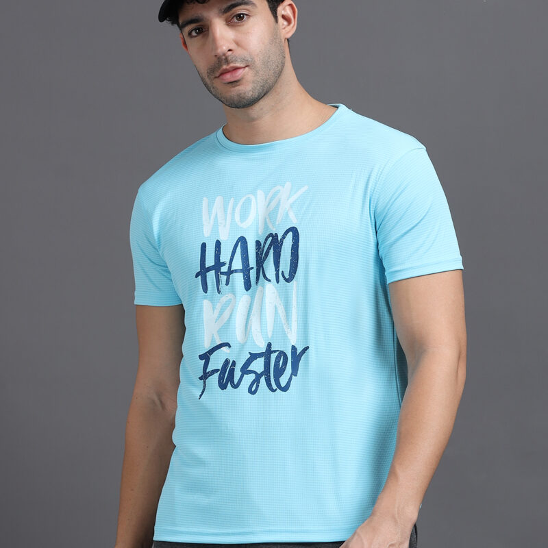 EYAS Men's Active Tee – Breathable Printed T-Shirt (Aqua Blue)